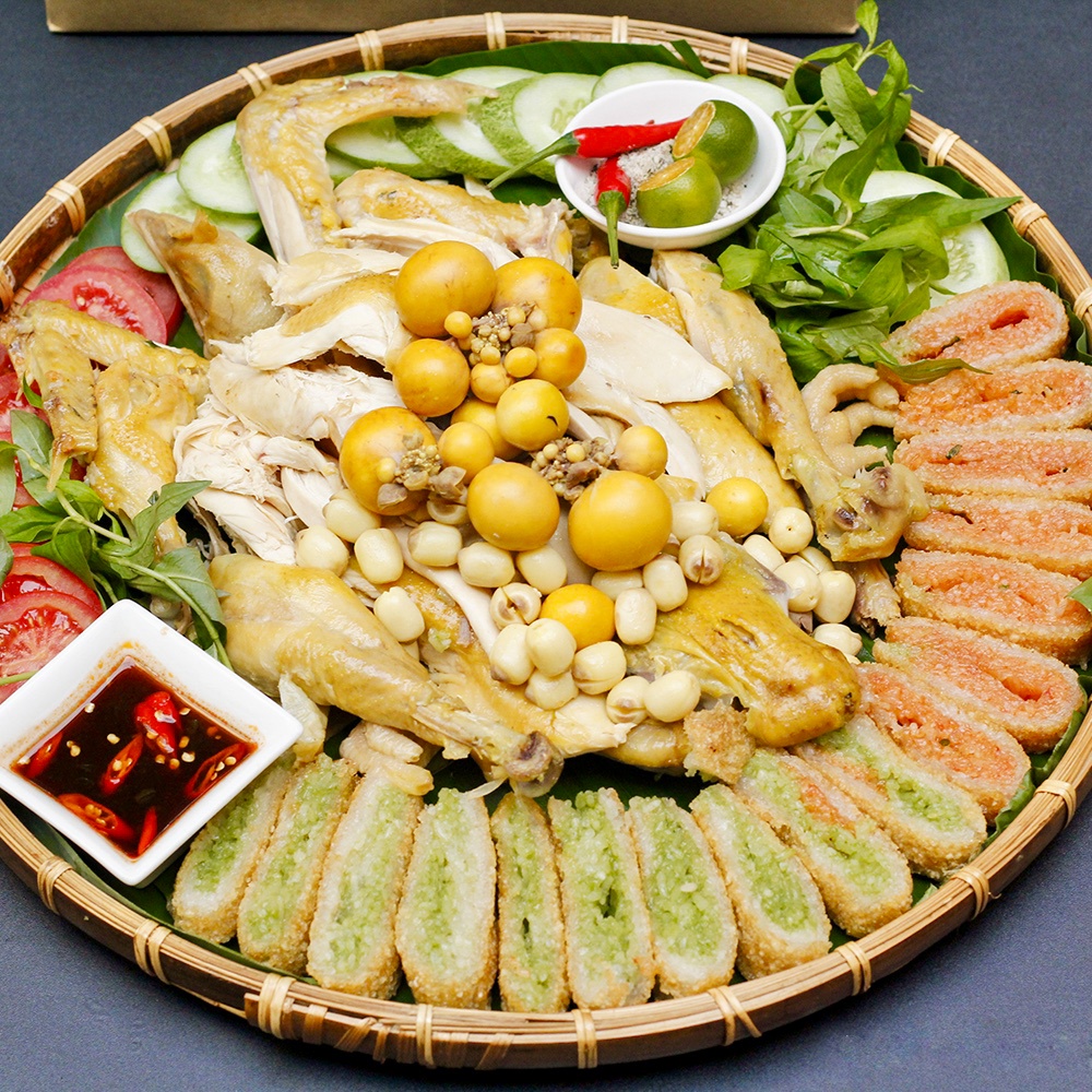 GÀ BÓ XÔI 3 MÀU ÔM TRỨNG HẠT SEN