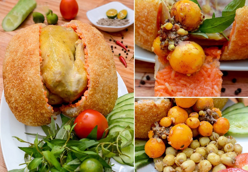 GÀ BÓ XÔI 2 MÀU ÔM TRỨNG HẠT SEN